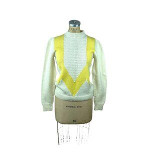 Vintage hand knit pullover sweater in yellow and white Size M/L